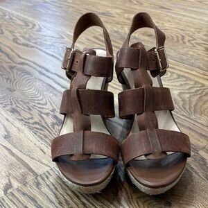 Clarks Brown Leather Wedge Sandals